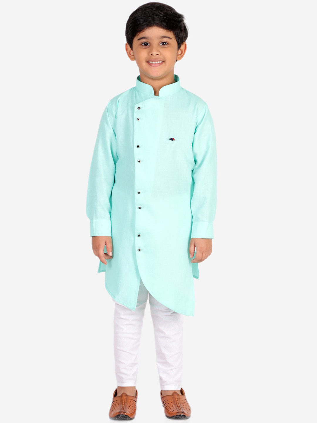 Pro-Ethic STYLE DEVELOPER Boys Turquoise Blue Angrakha Kurta with Pyjamas