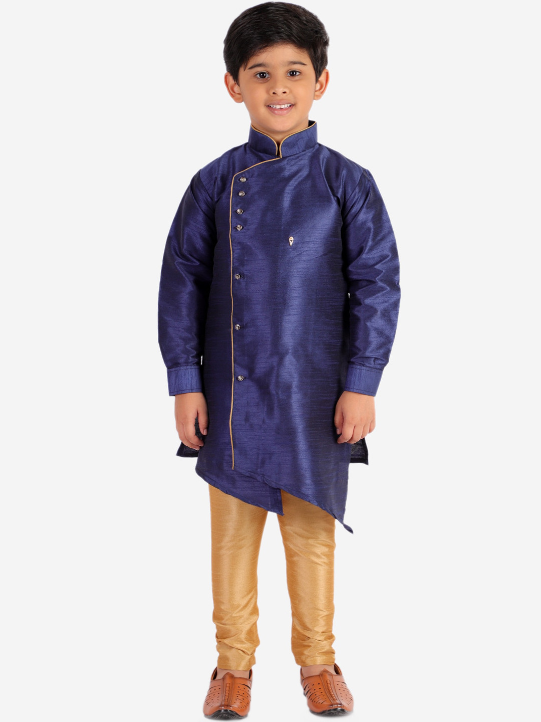 Pro-Ethic STYLE DEVELOPER Boys Blue & Gold-Coloured Angrakha Kurta with Churidar