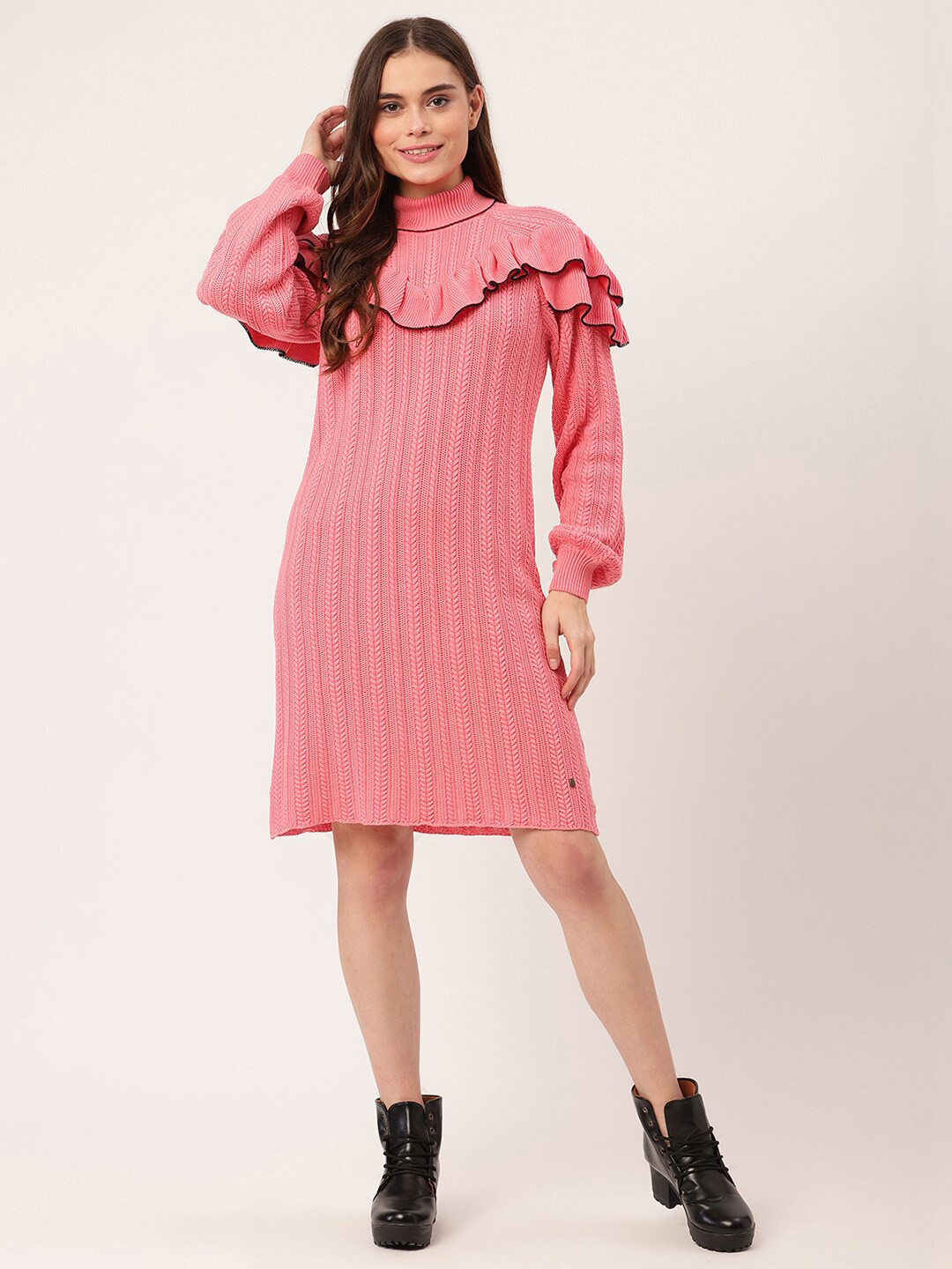 ELLE Pink Striped A-Line Dress