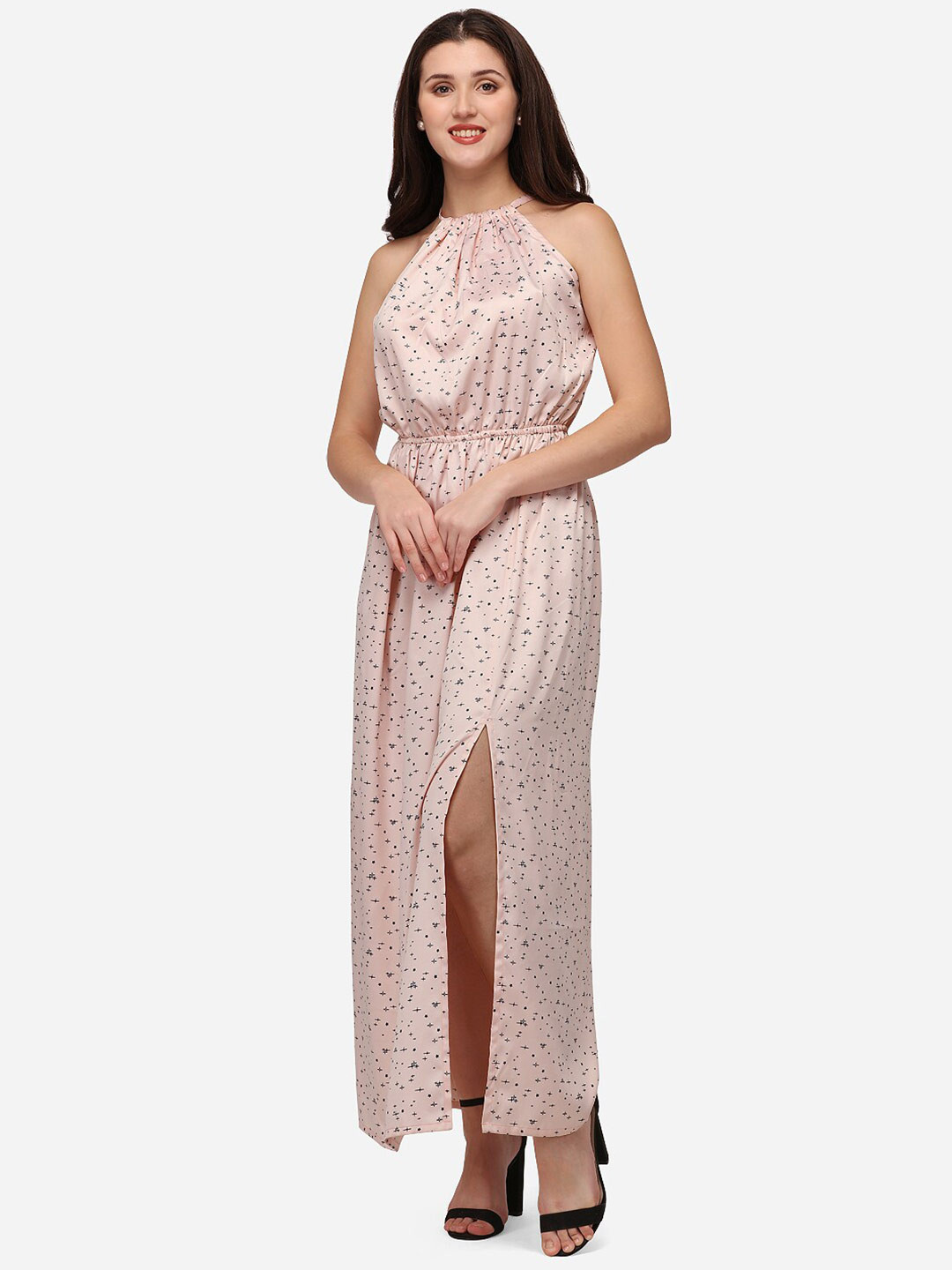 Smarty Pants Pink Embellished Satin Maxi Dress