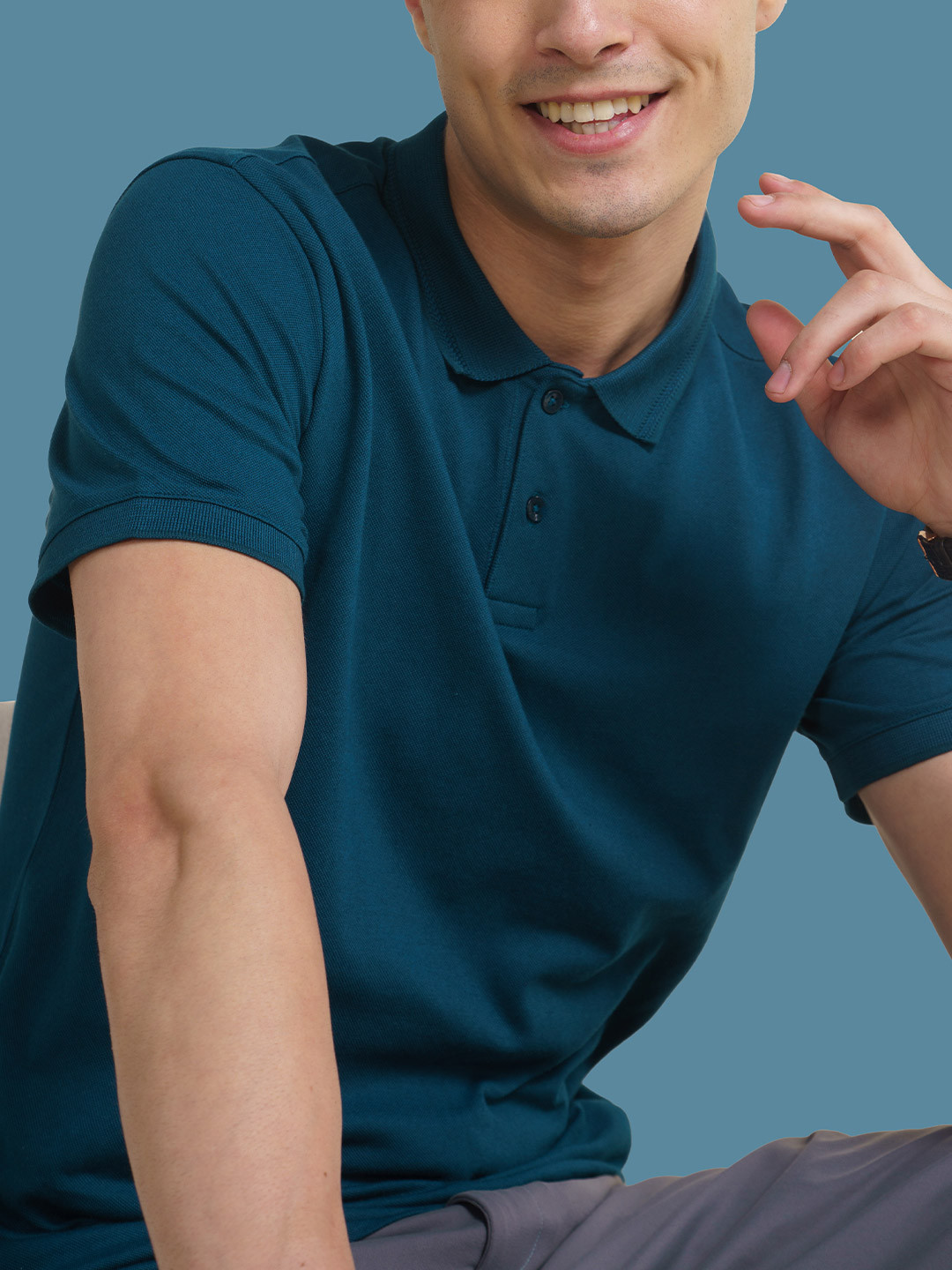 DAMENSCH Men Solid Thermoregulating Regular Fit 2-Button Polo T-shirt