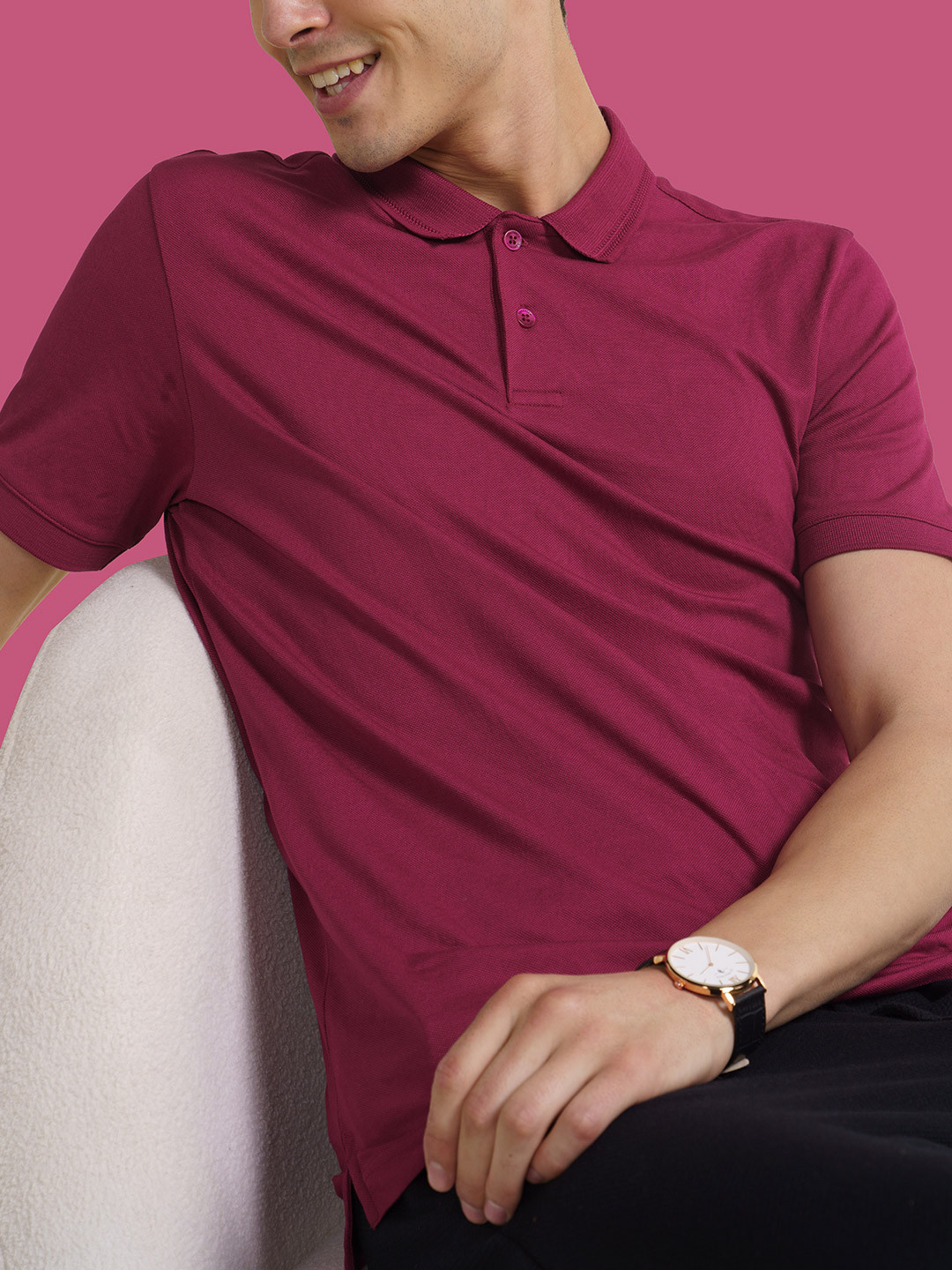 DaMENSCH Men Solid Maroon Thermoregulating Regular Fit 2 Button Polo T-shirt