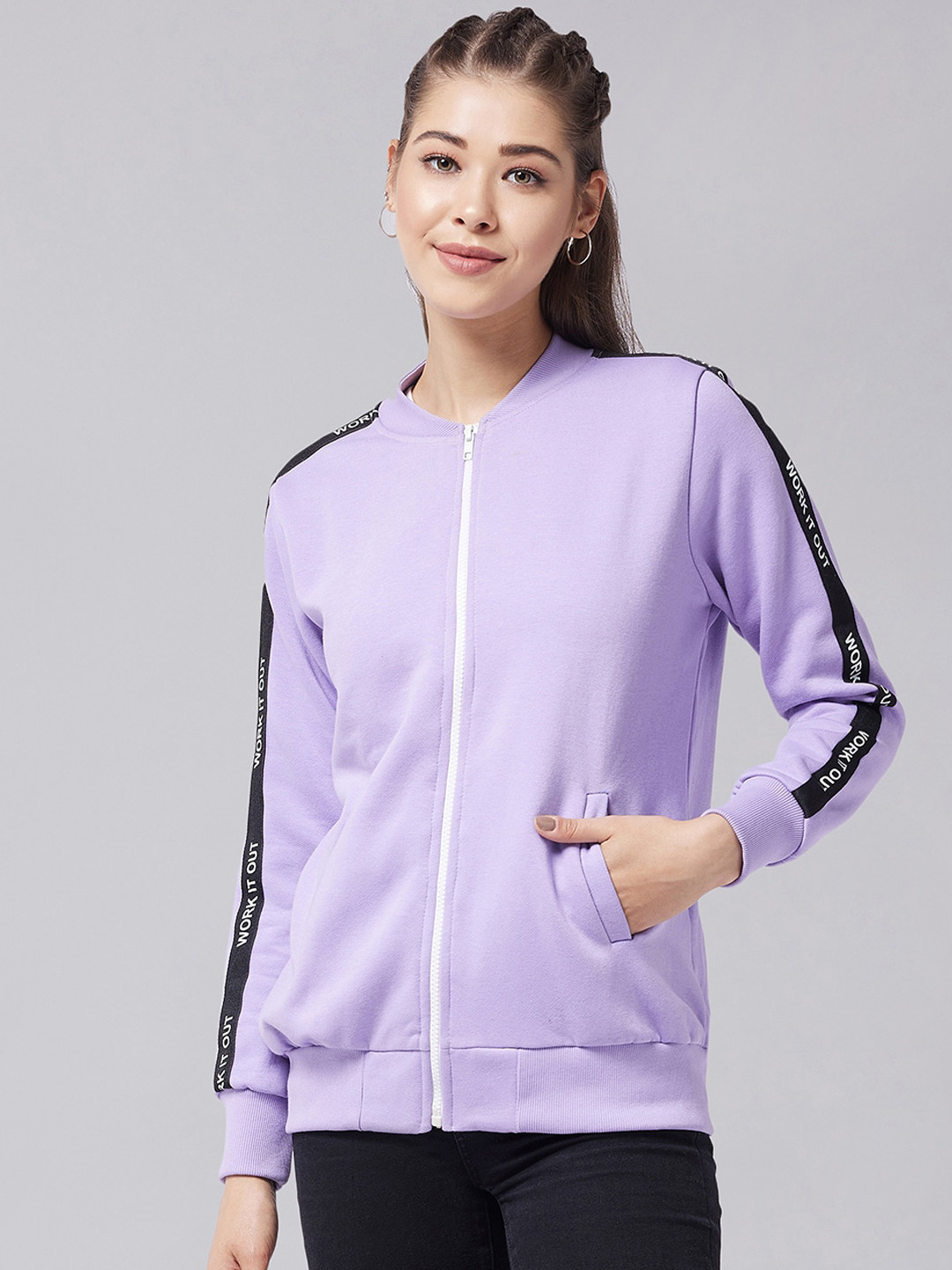 Miss Chase Women Lavender & Black Bomber Jacket