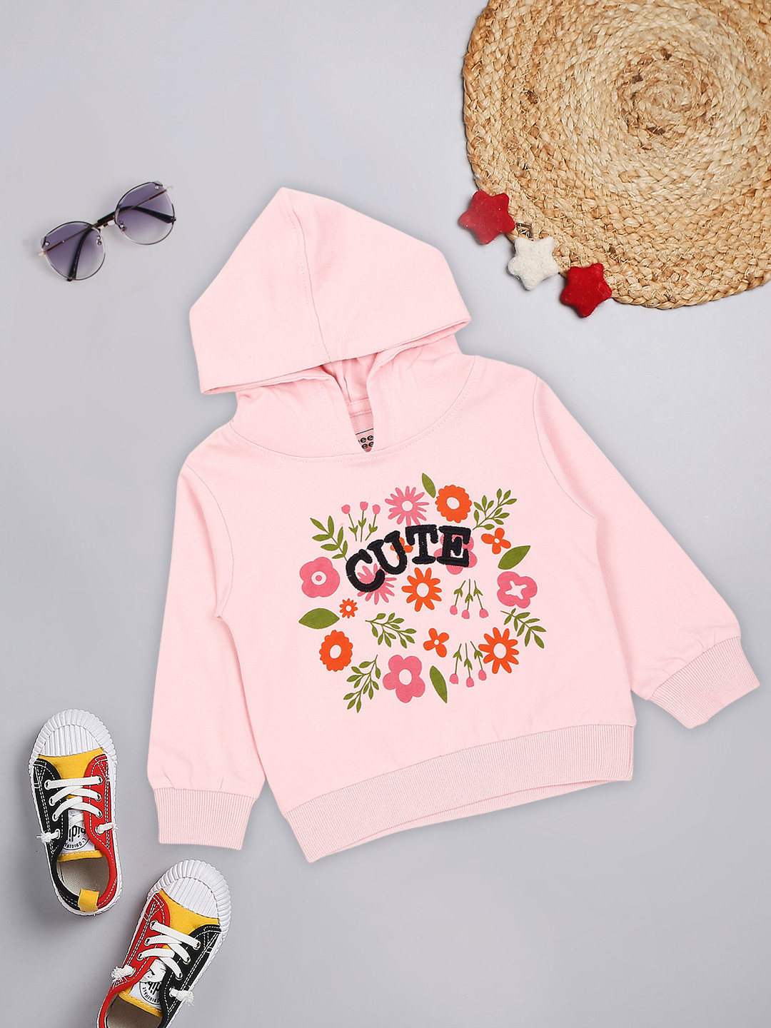 MeeMee Pink Floral Printed Hooded Sweatshirt