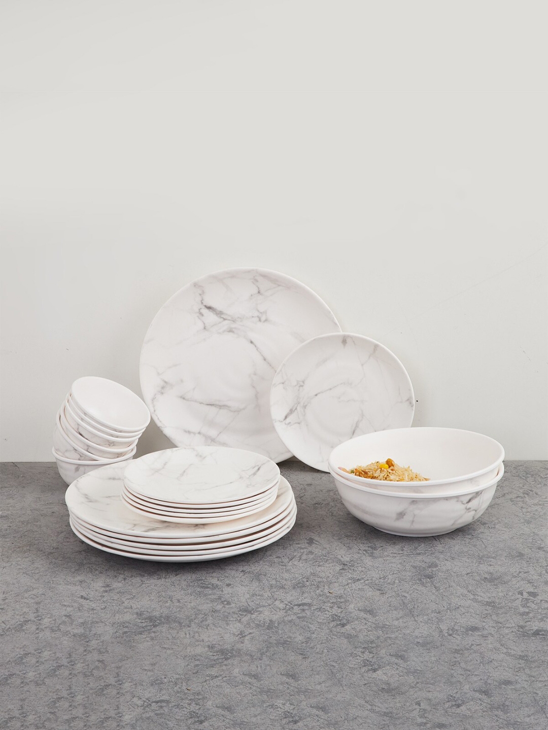 Home Centre White & Grey 20 Pieces Printed Melamine Matte Dinner Set