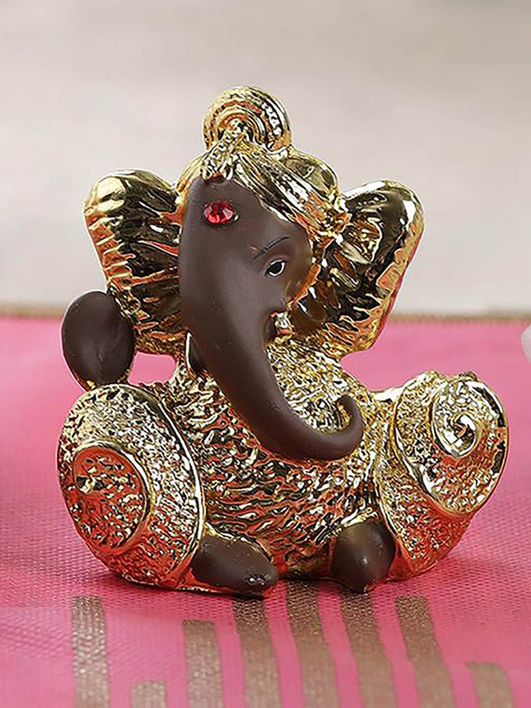 TIED RIBBONS Ganesh Brown Polyresin Glossy Prayer Room Small Showpiece - 2.7 Inches