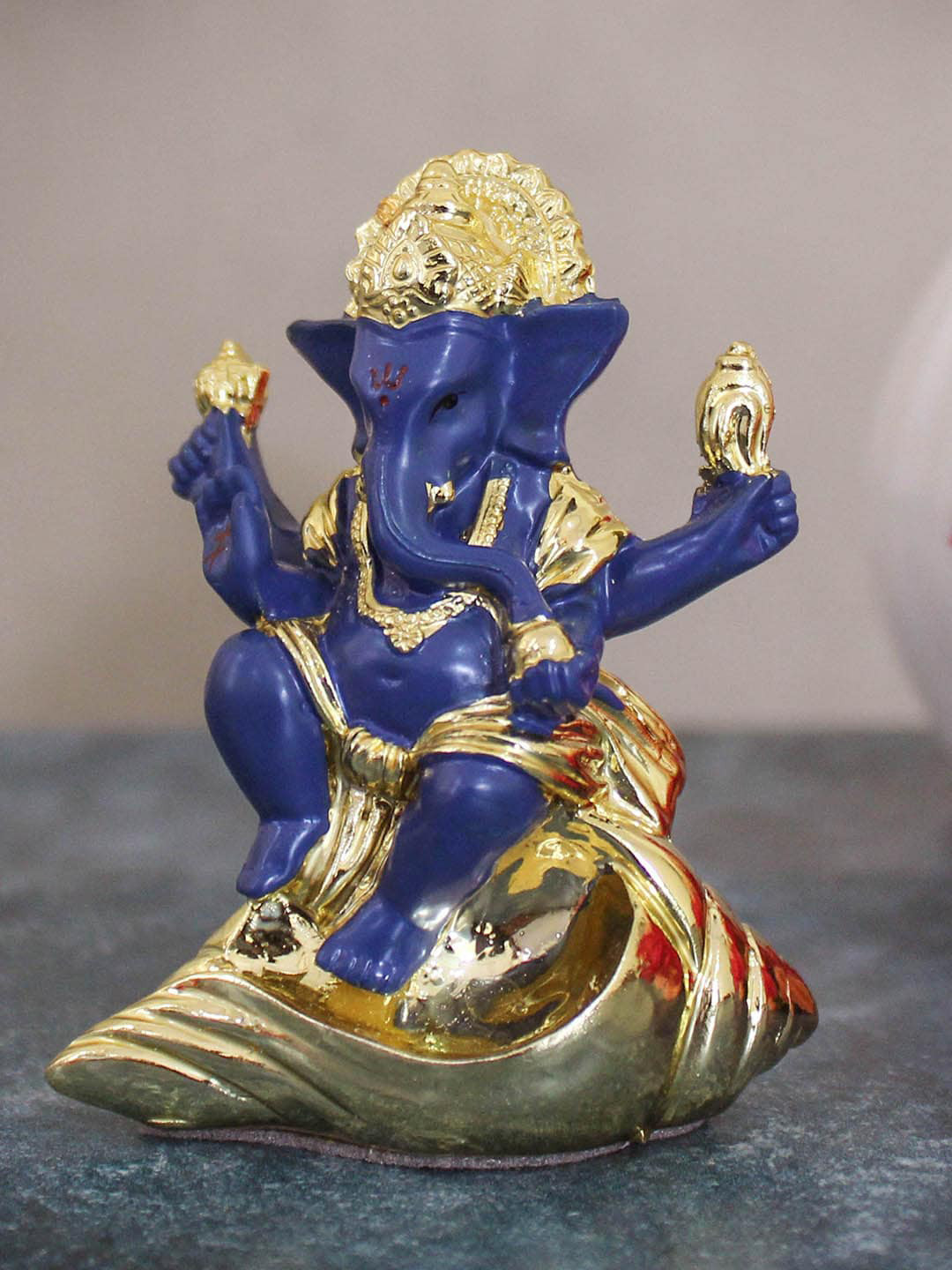 TIED RIBBONS Ganesha Blue Polyresin Matte Prayer Room Tiny Showpiece - 3 Inches