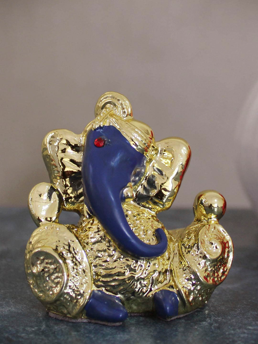 TIED RIBBONS Ganesh Blue Polyresin Matte Living Room Tiny Showpiece - 2.5 Inches