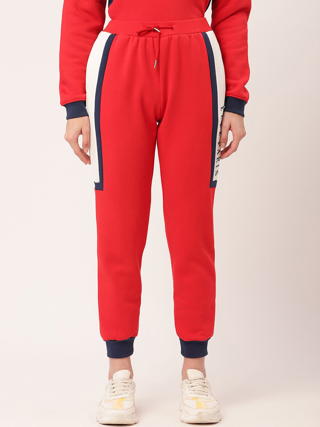 ELLE Women Red & White Colourblocked Joggers