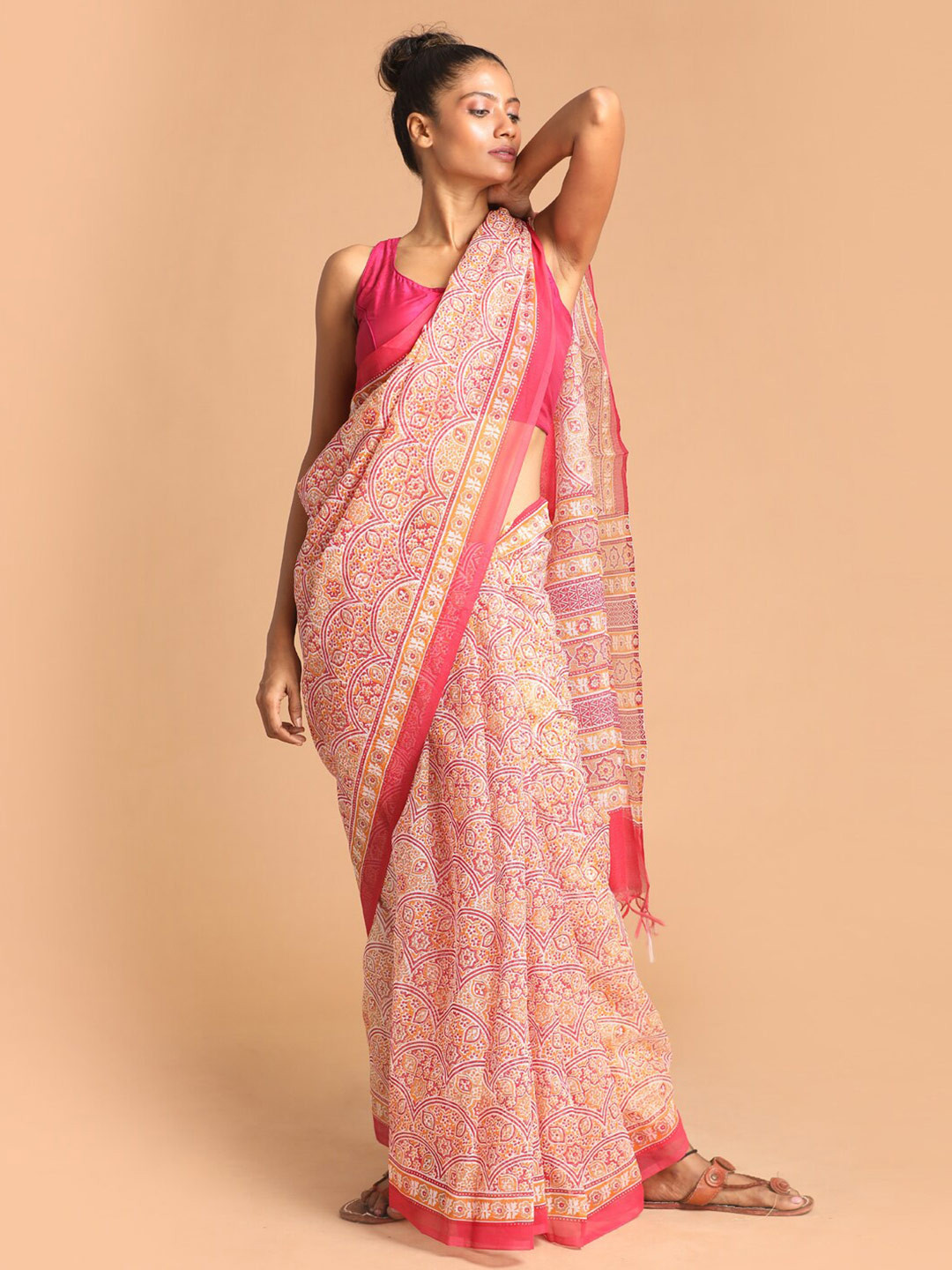 Indethnic Maroon & Magenta Ethnic Motifs Supernet Saree