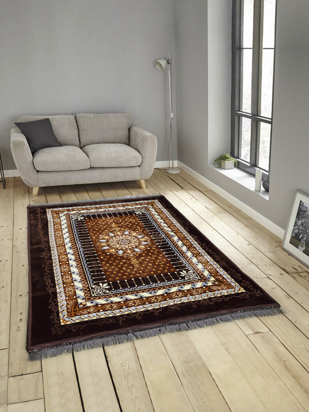 KLOTTHE Brown Printed Handmade Woolen Carpet