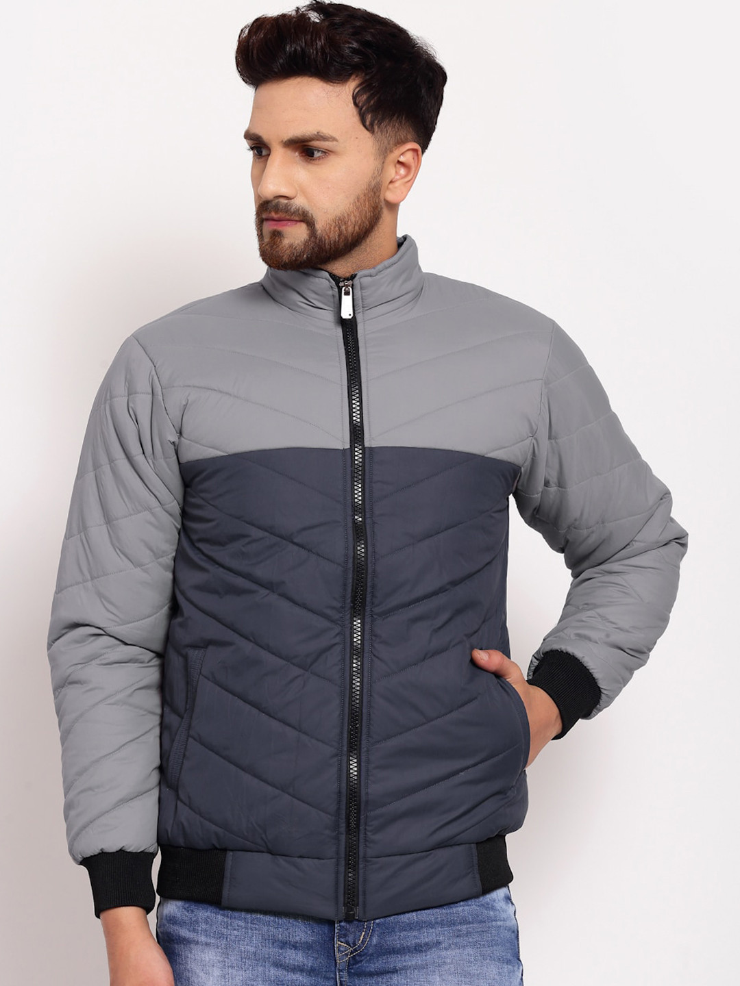 KLOTTHE Men Blue Colourblocked Water Resistant Outdoor Padded Jacket