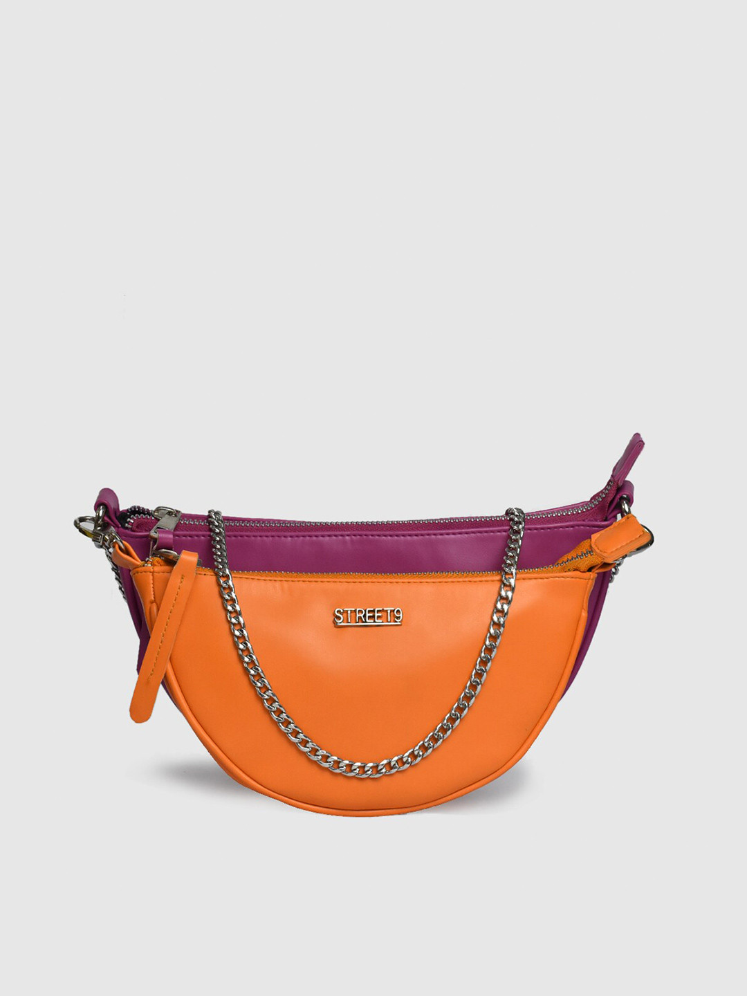 STREET 9 Orange & Purple Colourblocked Purse Clutch
