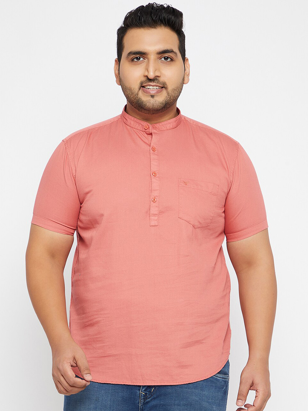 SHOWOFF Men Pink Band Collar Opaque Casual Shirt