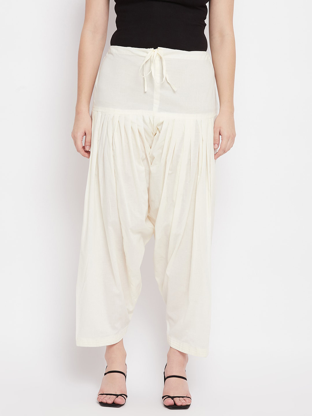 Clora Creation Women Cream-Coloured Solid Loose-Fit Pure Cotton Salwar