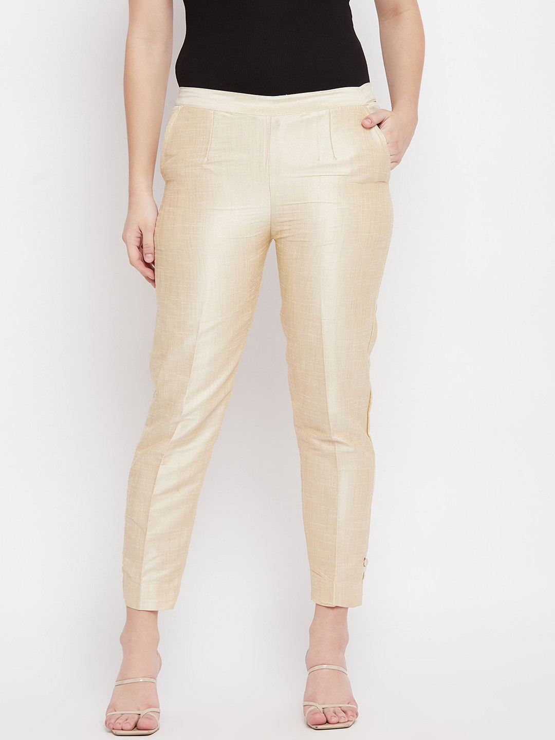 Clora Creation Women Beige Easy Wash Trousers