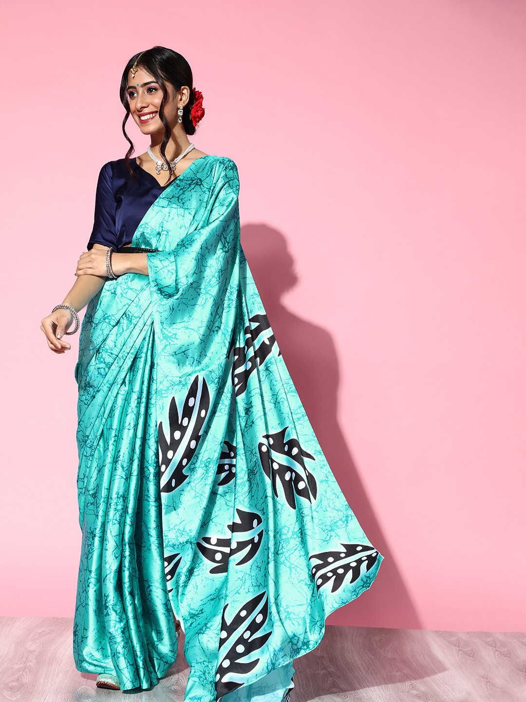 Mitera Turquoise Blue Tie and Dye Poly Crepe Ready to Wear Saree