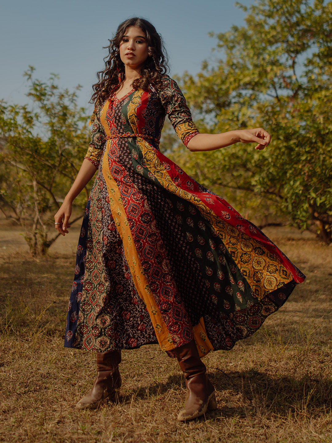 Anayna Women Red Floral Swirling Volume Dress