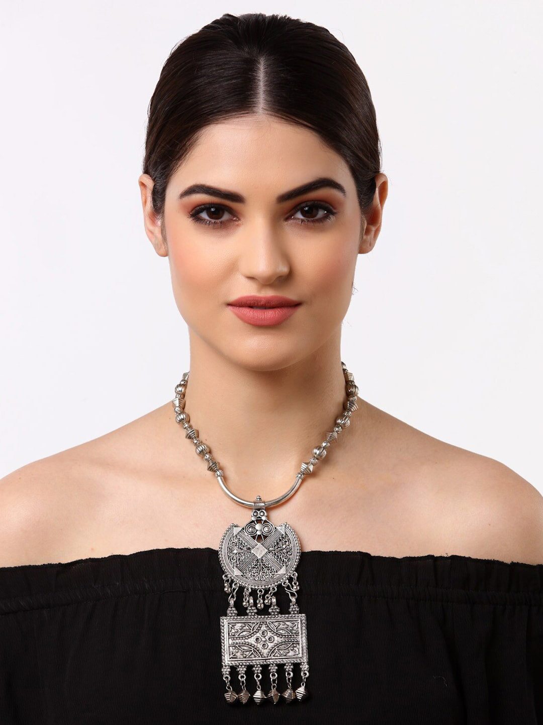 Arrabi Gunmetal-Toned Metallic Oxidised Necklace