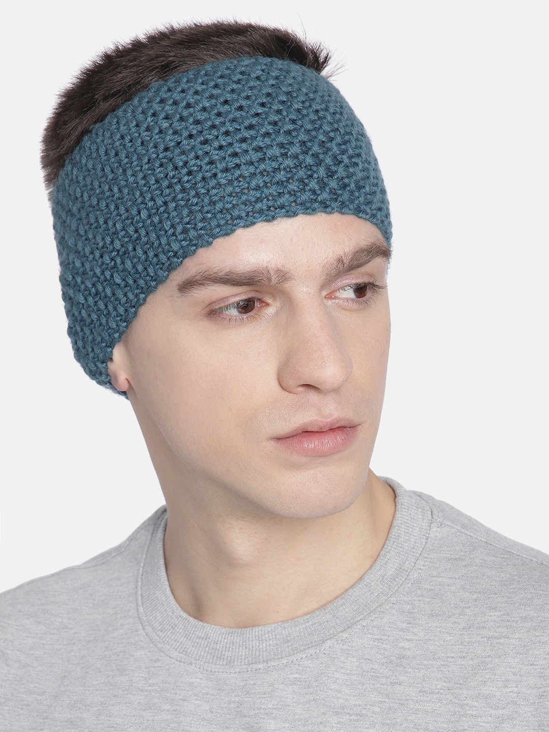 Magic Needles Men Storm Blue Self-Design Knitted Bandana Woollen Headband