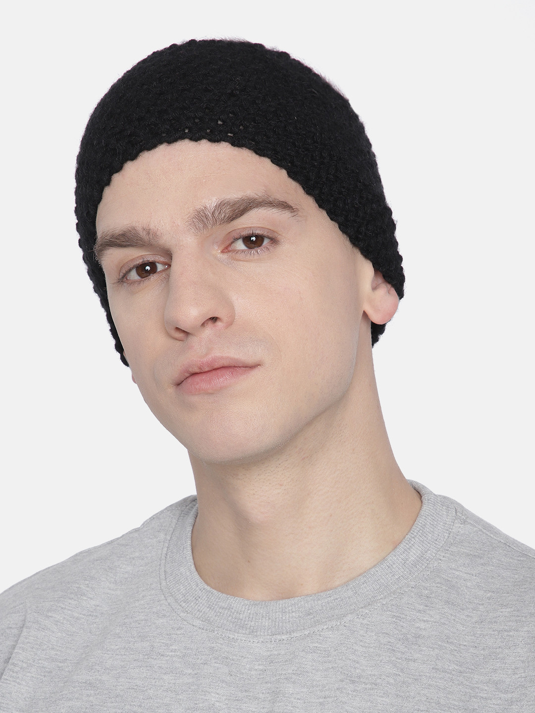 Magic Needles Men Black Self-Design Knitted Bandana Woollen Headband