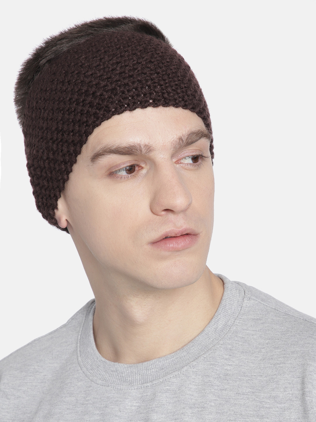 Magic Needles Men Coffee Brown Self-Design Knitted Bandana Woollen Headband