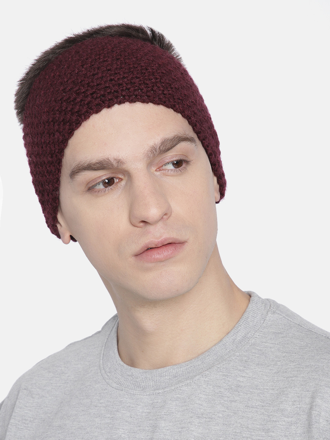 Magic Needles Men Burgundy Self-Design Knitted Headband