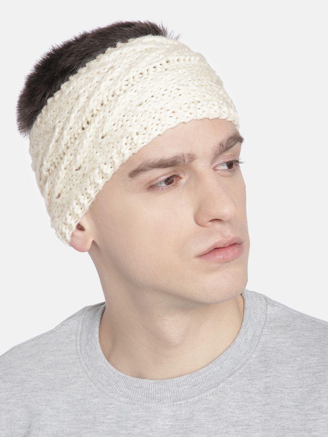 Magic Needles Unisex Cream-Coloured V Stitched Headband
