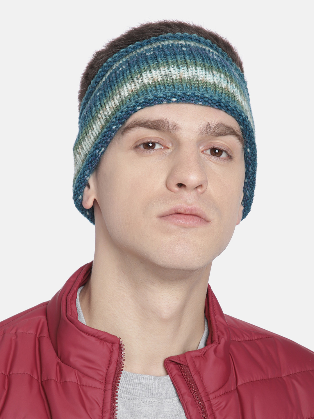 Magic Needles Unisex Blue & White Woollen Striped Headband