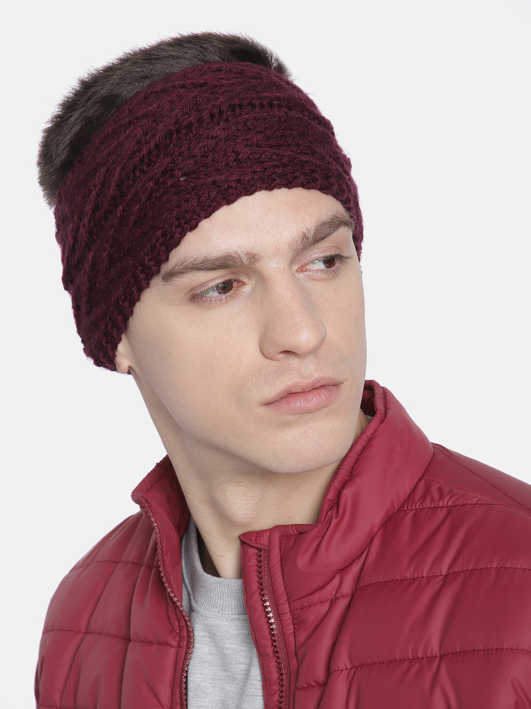 Magic Needles Unisex Burgundy V-Stitch Headband