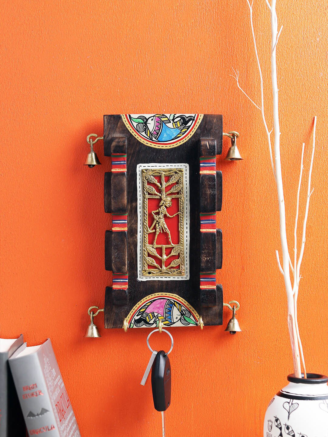 VarEesha Brown Hand Crafted Dhokra Mango Wood Key Hook