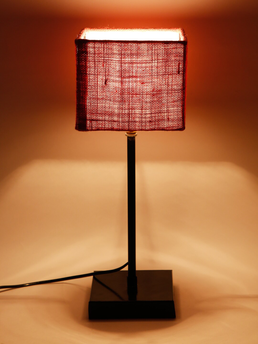 Devansh Pink Square Jute Shade Table Lamp with Iron Base