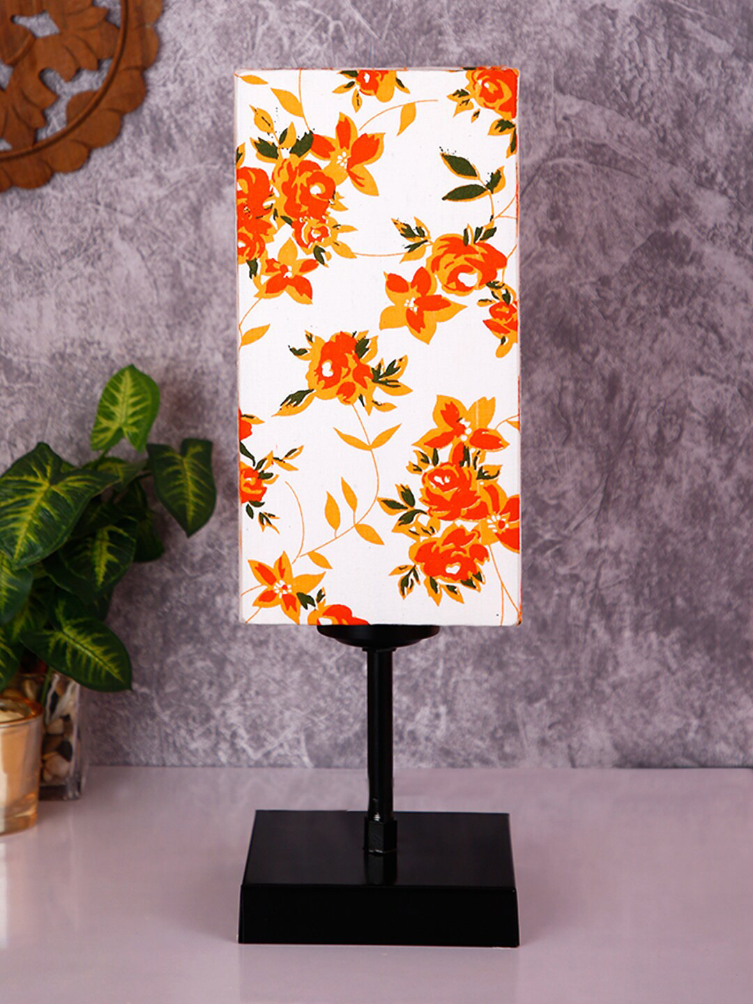 Devansh Square Multicolor  Cotton Shade Table Lamp with Iron Base