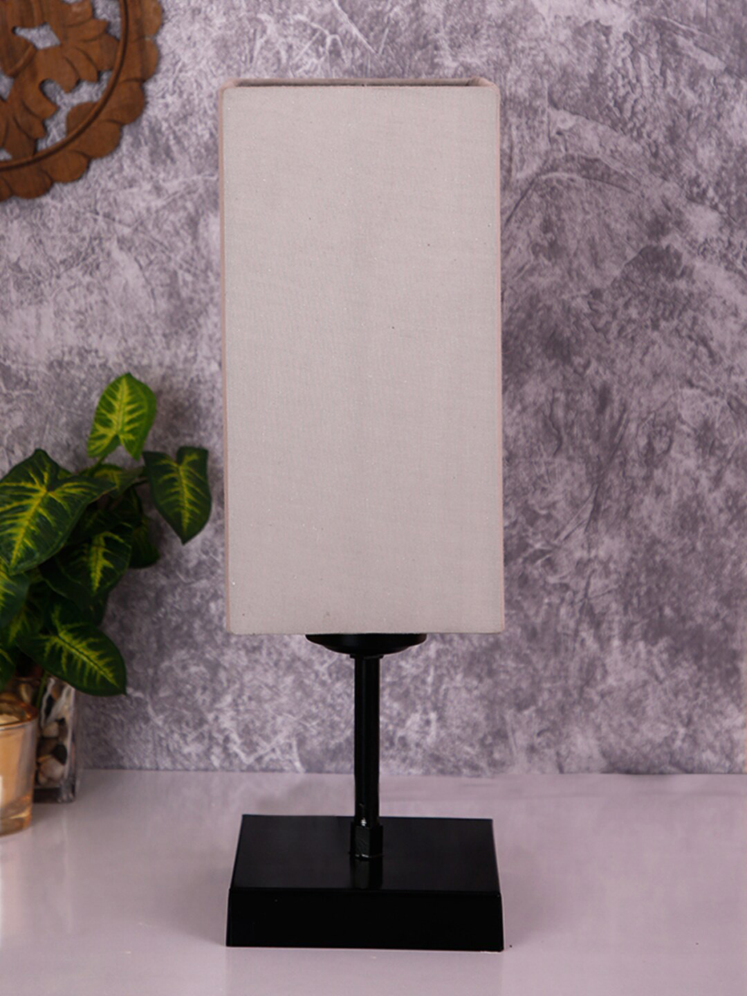 Devansh Square Grey Cotton Shade Table Lamp with Iron Base