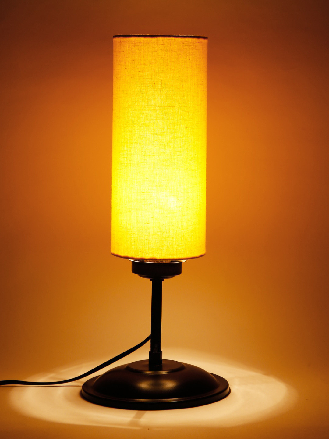 Devansh Cylindrical Yellow Cotton Shade Table Lamp with Black  Base