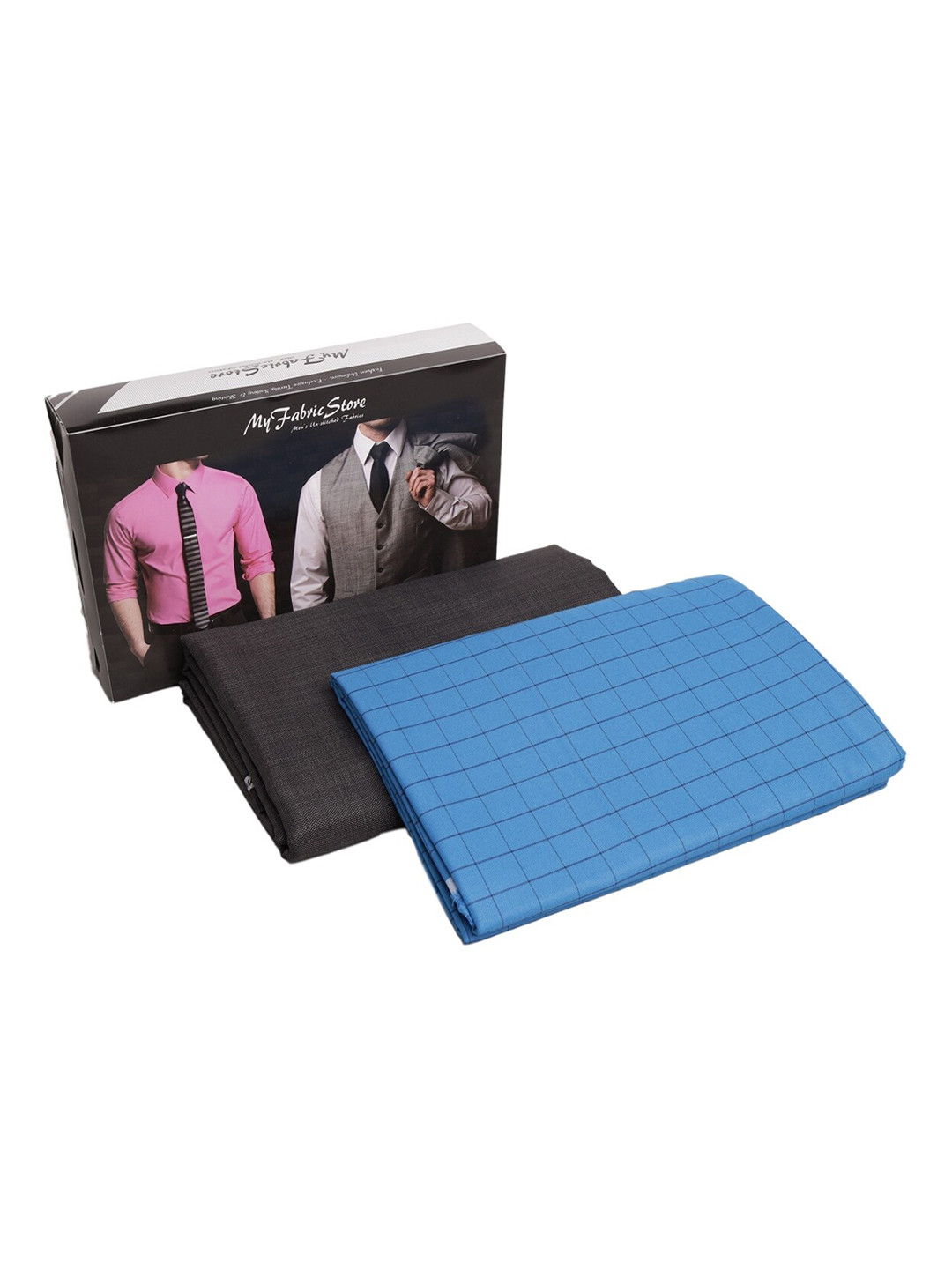 My Fabric Store Men Blue & Black Shirt & Trouser Fabric Set