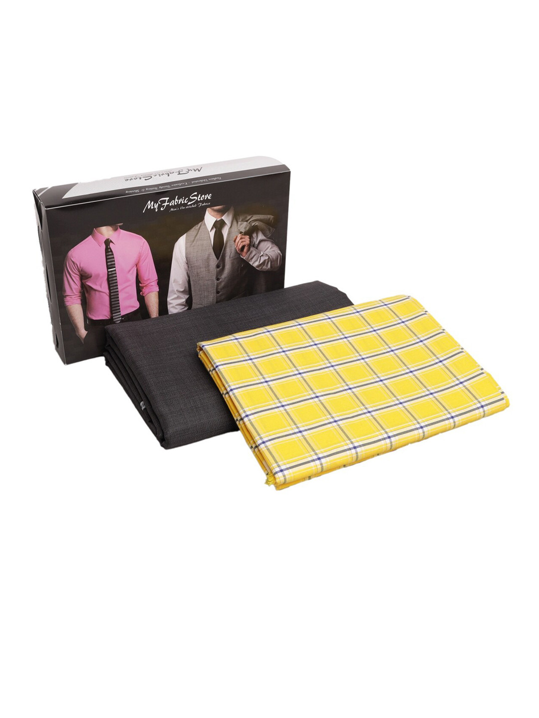 My Fabric Store Men Yellow & Blue Shirt & Trouser Fabric Set