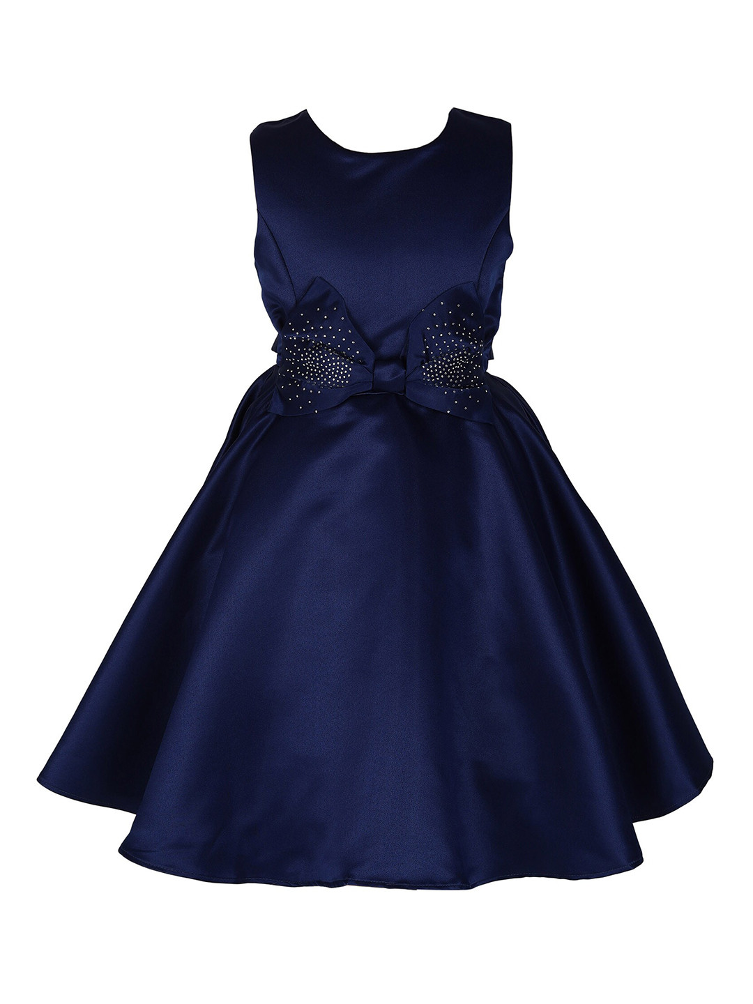 Hopscotch Blue Applique Bow Cotton Dress