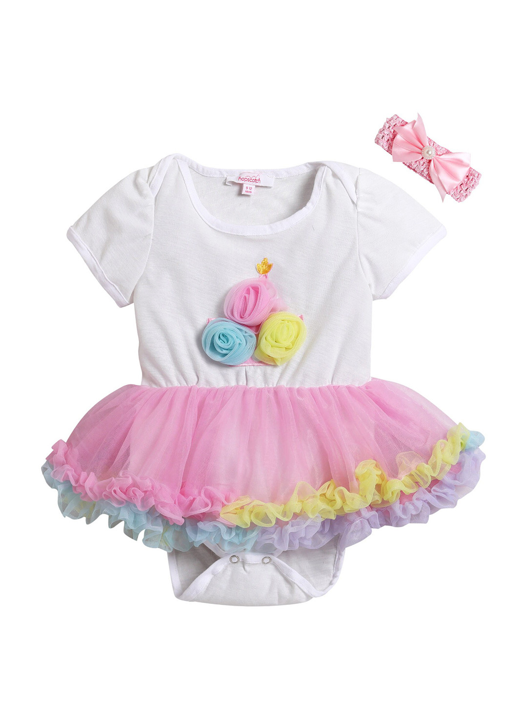 Hopscotch Pink & White Floral Applique Tutu Dress
