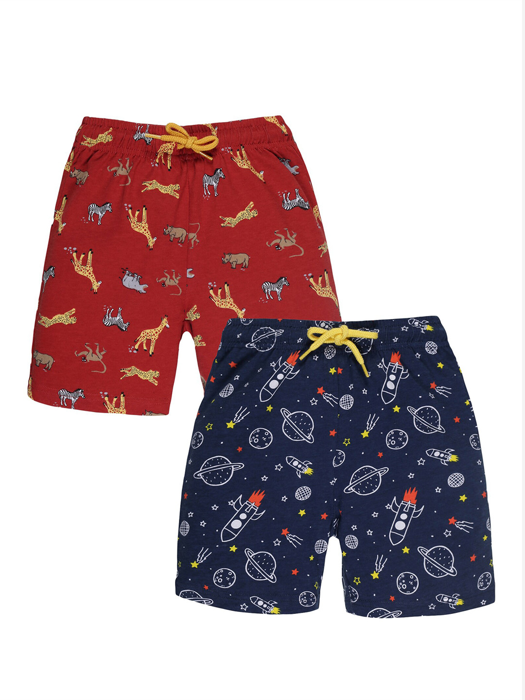 PLUM TREE Set Of 2 Boys Navy Blue & Orange Printed Lounge Shorts