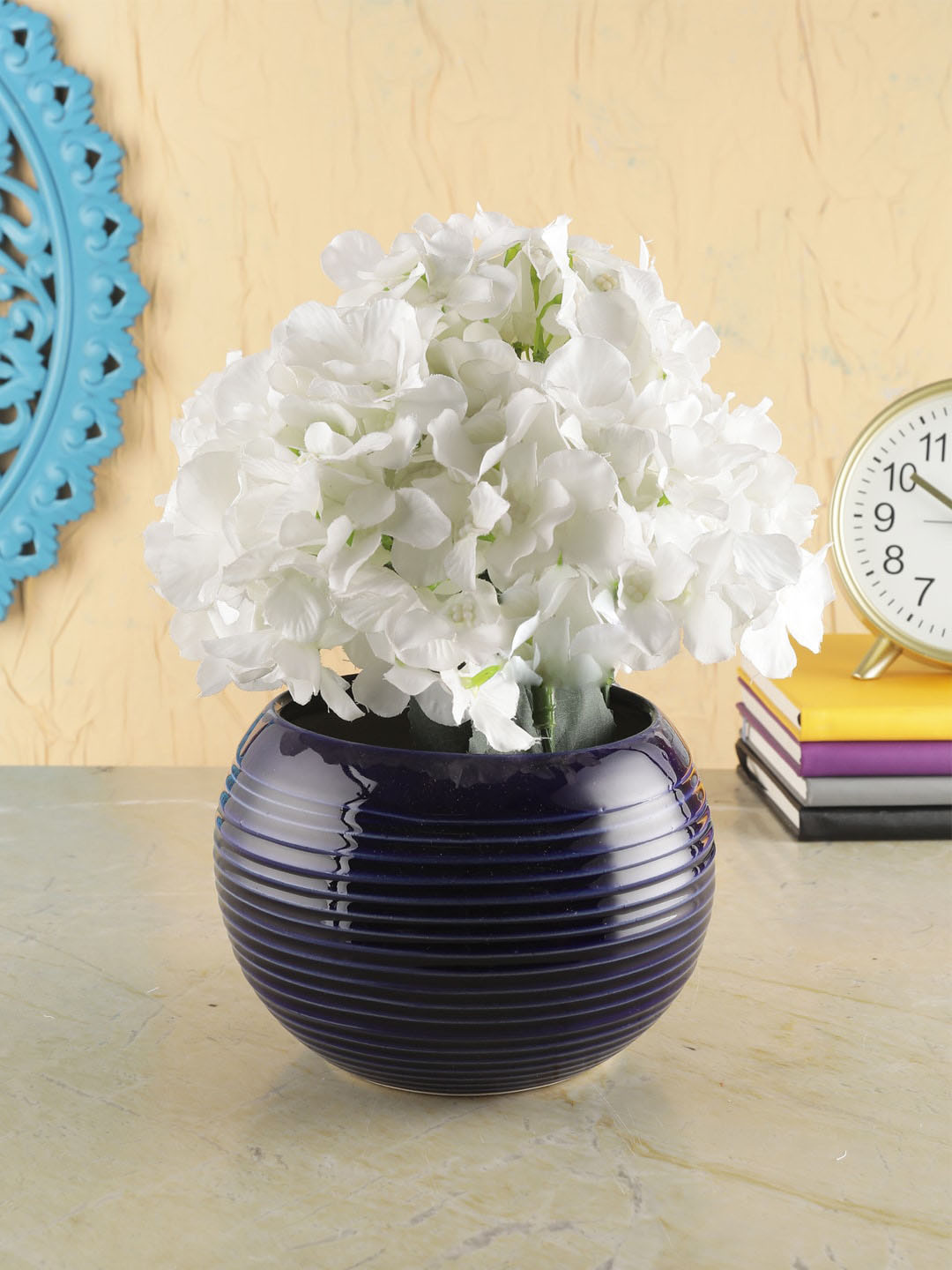 VarEesha Glossy Blue Round Spiral Ceramic Planter