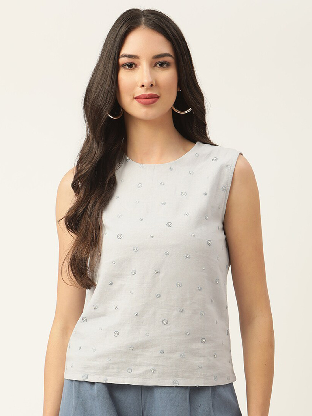 ROOTED Grey Embellished Top