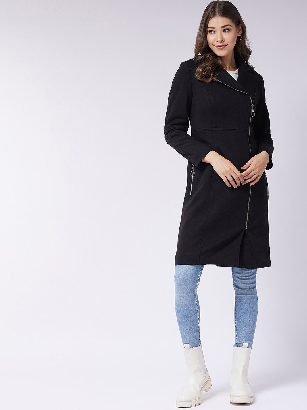 Miss Chase Women Black Longline Tailored Jacket