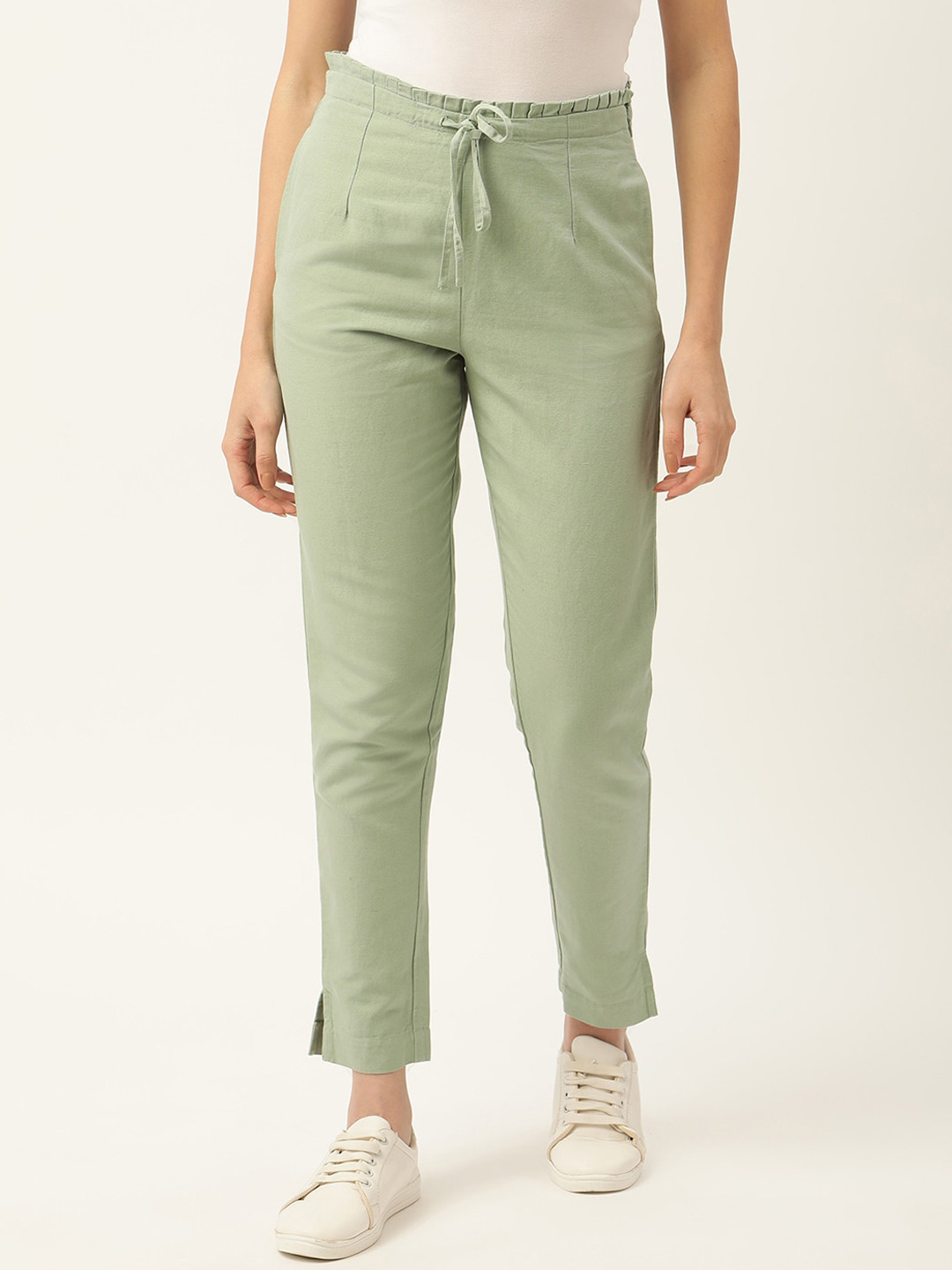 ROOTED Women Green Solid Trousers