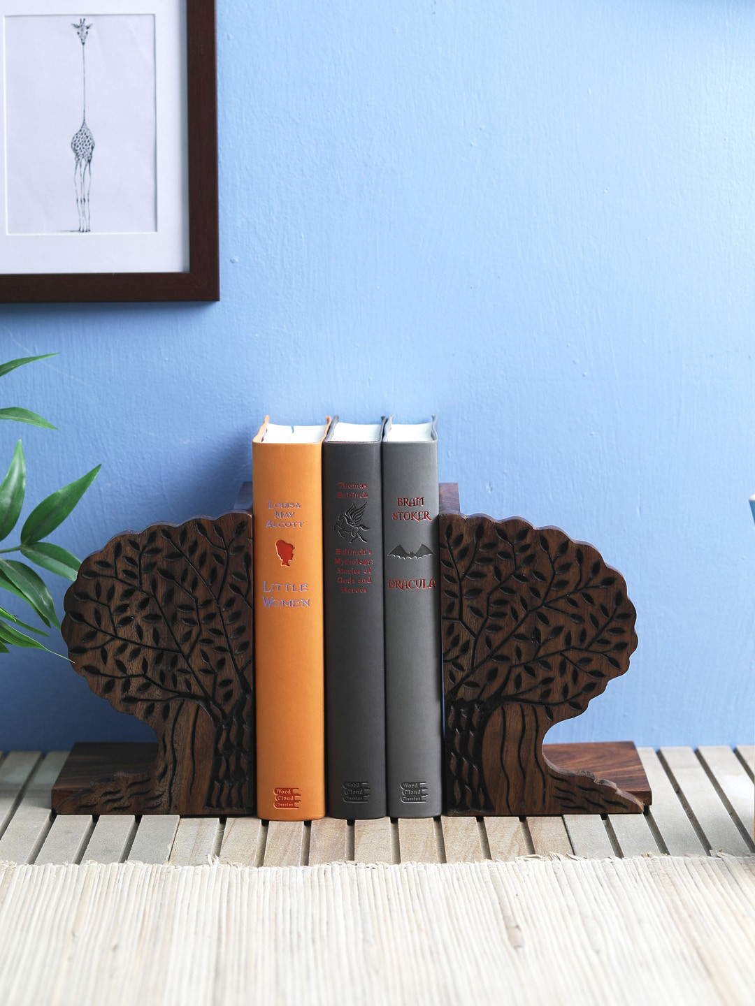 VarEesha Brown Hand-made Banyan Tree Book End in Sheesham Wood