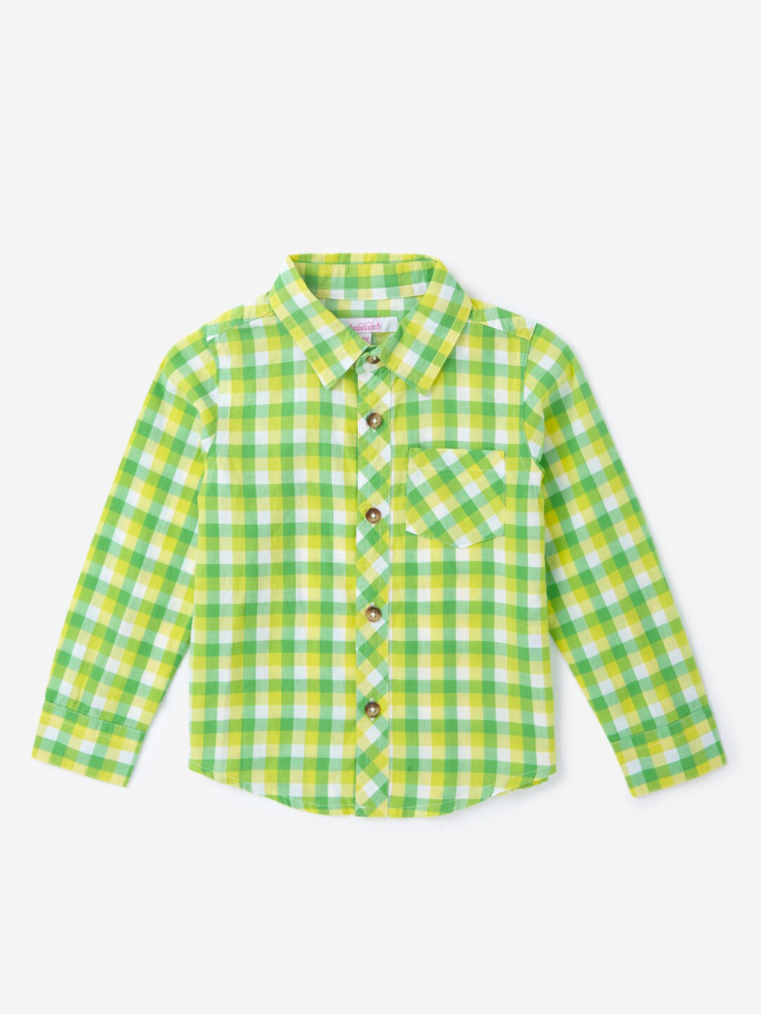 Hopscotch Boys Green Smart Gingham Checked Pure Cotton Casual Shirt