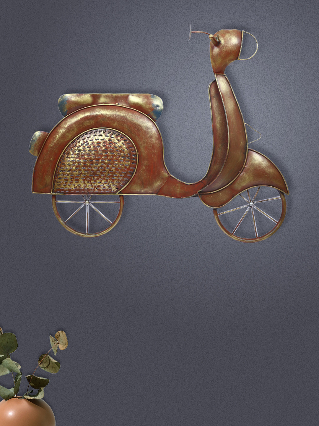 Aapno Rajasthan Rustic Retro Scooter Dcor Metal Glossy Hall Automobile Wall Decor-33.1In