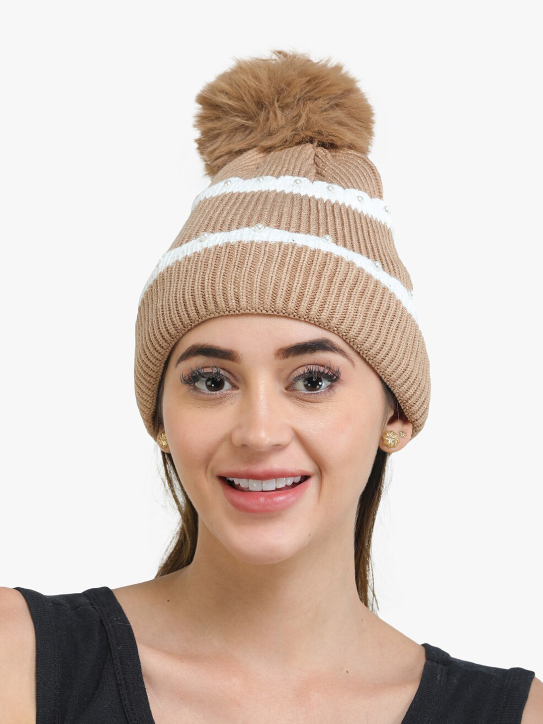 ELLIS Women Brown & White Beanie