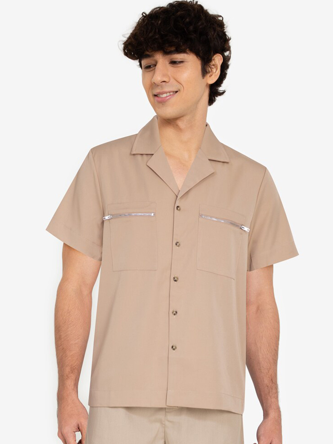 ZALORA BASICS Men Beige Casual Shirt