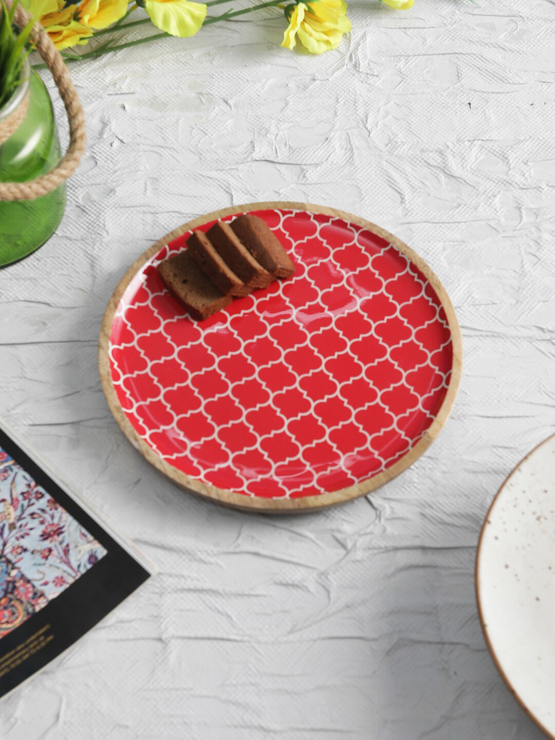 VarEesha Red & White 1 Ethnic Motifs Printed Glossy Plate